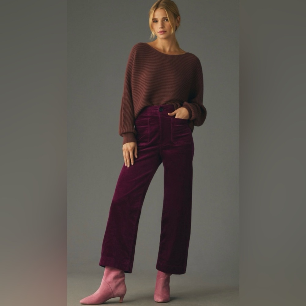 The Colette Cropped Wide-Leg violet Corduroy Pants size 30